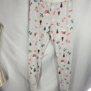 Old Navy Grey w/Multi Christmas Print Pull On Thermal Pajama Bottoms Size Large